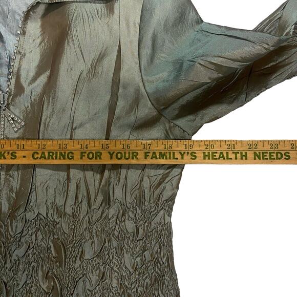 General Apparel Sz Large Green Bling Zip Jacket Top Crinkle Texture Evening - Picture 4 of 9